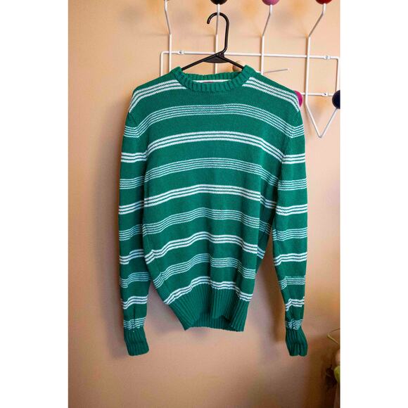 Vintage Merona Sport Green Striped Sweater – Classic Crewneck Knit - Picture 1 of 5